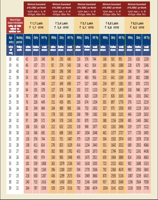 Atal Pension Yojana APY Chart