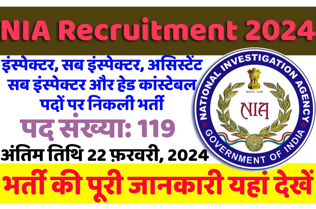 NIA Recruitment 2024 एनआईए भर्ती 2024 में इंस्पेक्टर, सब इंस्पेक्टर और