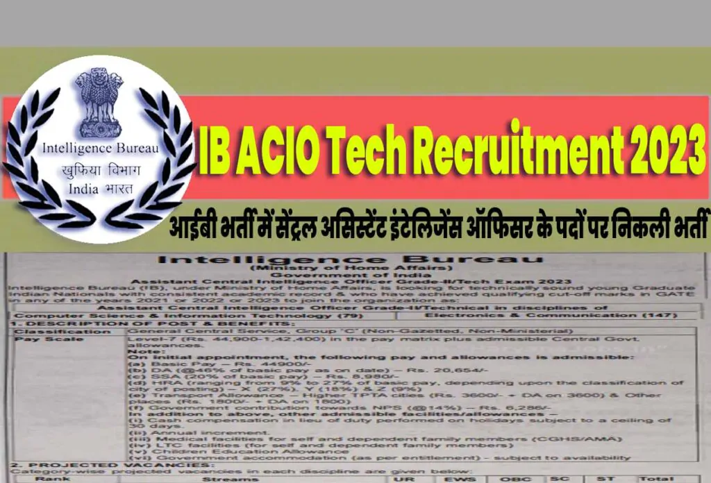 IB ACIO Tech Recruitment 2023 इंटेलिजेंस ब्यूरो भर्ती 2023 में सेंट्रल असिस्टेंट इंटेलिजेंस ऑफिसर के 226 पदों पर निकला भर्ती का नोटिफिकेशन जारी @www.mha.gov.in
