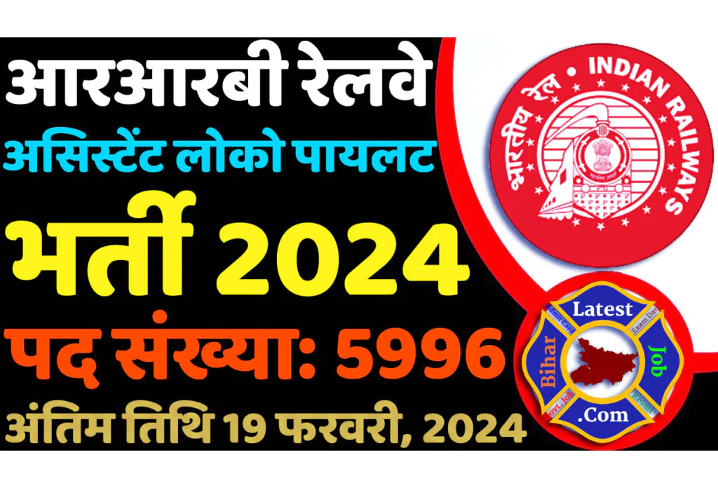 Railway ALP Recruitment 2024 आरआरबी रेलवे असिस्टेंट लोको पायलट भर्ती 2024 में असिस्टेंट लोको पायलट के 5996 पदों पर निकली भर्ती का नोटिफिकेशन जारी @www.indianrailways.gov.in